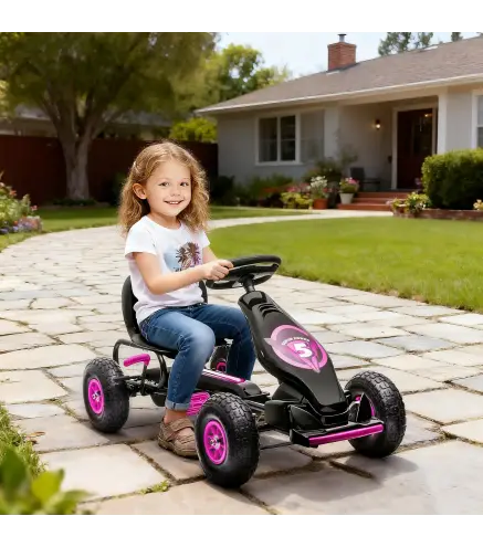Coche de Pedales para Niños de 5-12 Años con Asiento Ajustable Neumáticos Inflables Amortiguador Carga 50kg Negro y Rosa