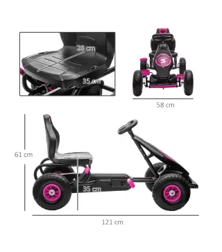 Coche de Pedales para Niños de 5-12 Años con Asiento Ajustable Neumáticos Inflables Amortiguador Carga 50kg Negro y Rosa