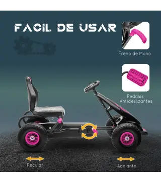 Coche de Pedales para Niños de 5-12 Años con Asiento Ajustable Neumáticos Inflables Amortiguador Carga 50kg Negro y Rosa