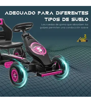 Coche de Pedales para Niños de 5-12 Años con Asiento Ajustable Neumáticos Inflables Amortiguador Carga 50kg Negro y Rosa