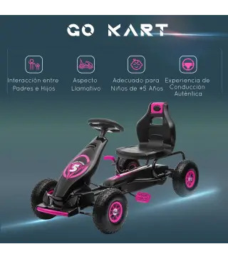 Coche de Pedales para Niños de 5-12 Años con Asiento Ajustable Neumáticos Inflables Amortiguador Carga 50kg Negro y Rosa