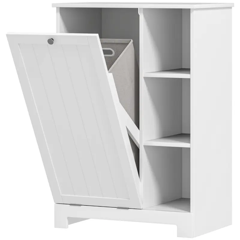 Mueble de Baño con Cesto Ropa Sucia Cesta Extraíble Estante Ajustable y Compartimentos para Baño 60x38x86 cm Blanco