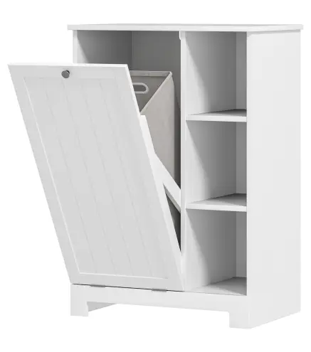 Mueble de Baño con Cesto Ropa Sucia Cesta Extraíble Estante Ajustable y Compartimentos para Baño 60x38x86 cm Blanco
