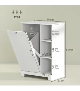 Mueble de Baño con Cesto Ropa Sucia Cesta Extraíble Estante Ajustable y Compartimentos para Baño 60x38x86 cm Blanco