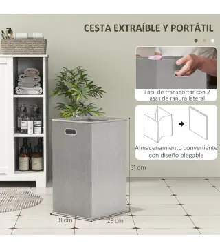 Mueble de Baño con Cesto Ropa Sucia Cesta Extraíble Estante Ajustable y Compartimentos para Baño 60x38x86 cm Blanco