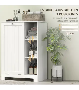 Mueble de Baño con Cesto Ropa Sucia Cesta Extraíble Estante Ajustable y Compartimentos para Baño 60x38x86 cm Blanco