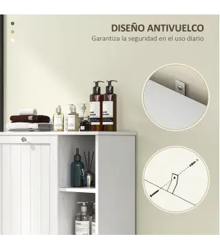 Mueble de Baño con Cesto Ropa Sucia Cesta Extraíble Estante Ajustable y Compartimentos para Baño 60x38x86 cm Blanco