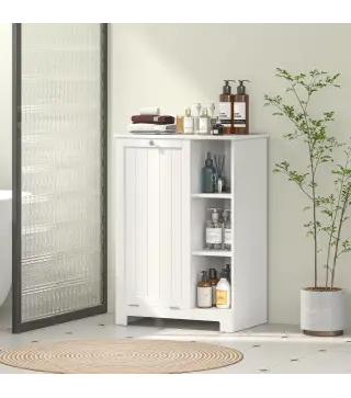 Mueble de Baño con Cesto Ropa Sucia Cesta Extraíble Estante Ajustable y Compartimentos para Baño 60x38x86 cm Blanco