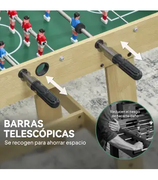 Futbolín para Niños de Madera Mesa de Futbolín con 2 Marcadores 8 Asas y 22 Jugadores 114x78x88 cm Natural