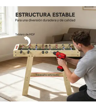 Futbolín para Niños de Madera Mesa de Futbolín con 2 Marcadores 8 Asas y 22 Jugadores 114x78x88 cm Natural