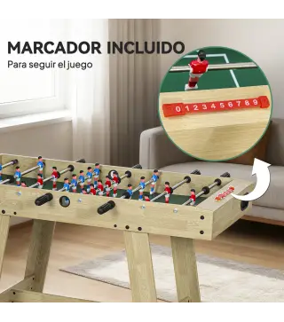 Futbolín para Niños de Madera Mesa de Futbolín con 2 Marcadores 8 Asas y 22 Jugadores 114x78x88 cm Natural