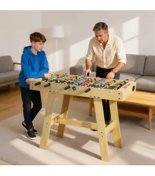 Futbolín para Niños de Madera Mesa de Futbolín con 2 Marcadores 8 Asas y 22 Jugadores 114x78x88 cm Natural