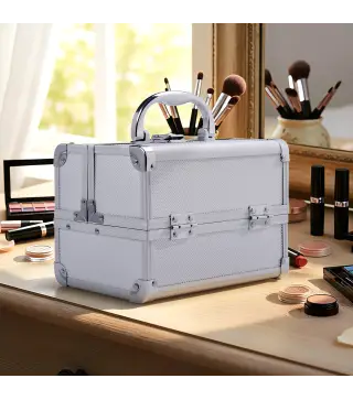 Maletín Maquillaje Profesional Estuche de Cosmético Portátil con Bandejas de 3 Niveles y Espejo 2 Llaves para Joyero Manicura Vi