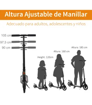 Patinete Plegable Scooter con Manillar Altura Ajustable Patinete Ligero para Adultos y Niños (más de 14 años) Tipo Monopatín con