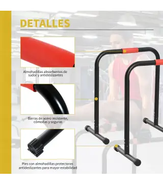 Barras Paralelas Training Soporte con Mango Extra Ancho para Flexiones Inclinadas Musculación Calistenia Dips 63x41x73 cm Negro