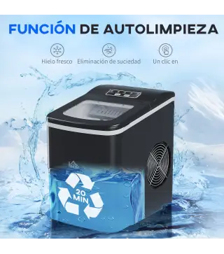 Máquina de Hacer Hielo Autolimpieza 12 kg/24h 9 Cubitos de Hielo en 8 Minutos 2 Tamaños de Cubitos Negro