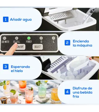 Máquina de Hacer Hielo Autolimpieza 12 kg/24h 9 Cubitos de Hielo en 8 Minutos 2 Tamaños de Cubitos Negro