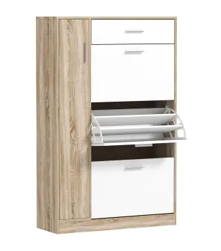 Mueble Zapatero de 3 Puertas para 18-27 Pares de Zapatos Zapatero Moderno con Cajón y Puerta 84x30x132 cm Natural