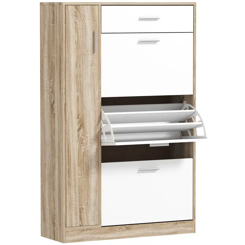 Mueble Zapatero de 3 Puertas para 18-27 Pares de Zapatos Zapatero Moderno con Cajón y Puerta 84x30x132 cm Natural