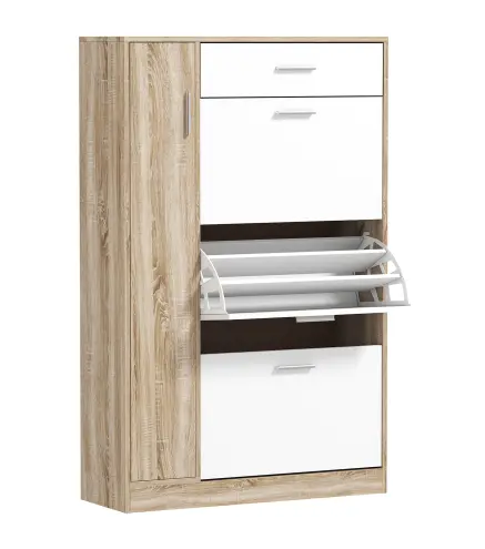Mueble Zapatero de 3 Puertas para 18-27 Pares de Zapatos Zapatero Moderno con Cajón y Puerta 84x30x132 cm Natural