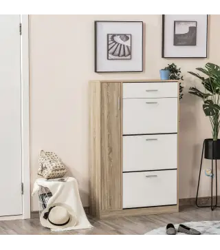 Mueble Zapatero de 3 Puertas para 18-27 Pares de Zapatos Zapatero Moderno con Cajón y Puerta 84x30x132 cm Natural