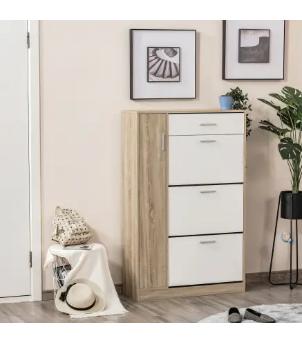 Mueble Zapatero de 3 Puertas para 18-27 Pares de Zapatos Zapatero Moderno con Cajón y Puerta 84x30x132 cm Natural