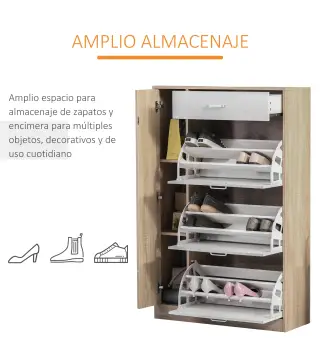 Mueble Zapatero de 3 Puertas para 18-27 Pares de Zapatos Zapatero Moderno con Cajón y Puerta 84x30x132 cm Natural