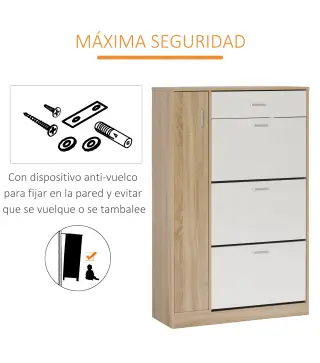 Mueble Zapatero de 3 Puertas para 18-27 Pares de Zapatos Zapatero Moderno con Cajón y Puerta 84x30x132 cm Natural