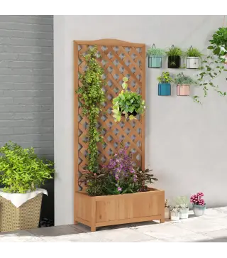 Jardinera con Enrejado de Madera Maciza Arriate Macetero con Soporte para Trepadora Cultivos Plantas Flores para Balcón Terraza