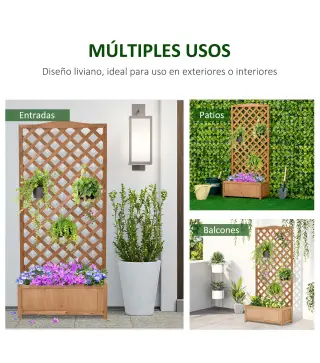 Jardinera con Enrejado de Madera Maciza Arriate Macetero con Soporte para Trepadora Cultivos Plantas Flores para Balcón Terraza