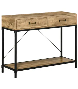 Mesa de Consola Industrial Mesa de Sofá con 2 Cajones y Estante para Recibidor con Patas de Metal Marrón y Negro