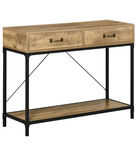 Mesa de Consola Industrial Mesa de Sofá con 2 Cajones y Estante para Recibidor con Patas de Metal Marrón y Negro