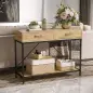 Mesa de Consola Industrial Mesa de Sofá con 2 Cajones y Estante para Recibidor con Patas de Metal Marrón y Negro