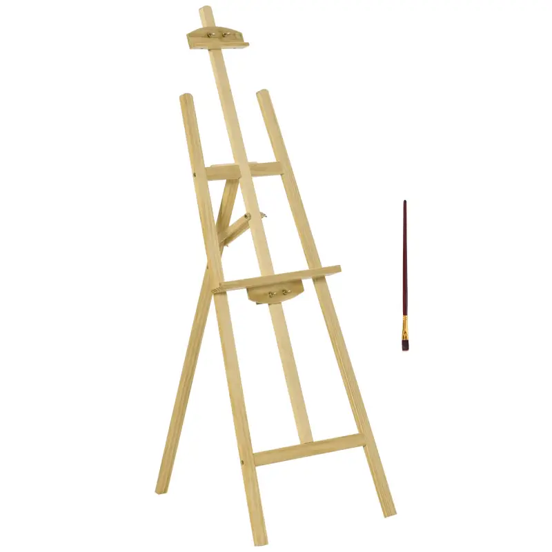Caballete de Pintura de Madera Caballete de Dibujo con Ángulo Ajustable de 75° y Pincel 51,5x71,5x134,5cm Natural