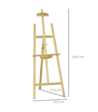 Caballete de Pintura de Madera Caballete de Dibujo con Ángulo Ajustable de 75° y Pincel 51,5x71,5x134,5cm Natural