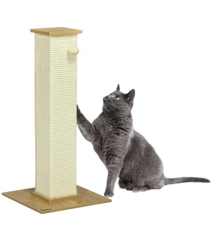 Poste Rascador para Gatos de 80 cm Árbol para Gatos con Poste de Sisal y Bola Colgante 38x38x80 cm Roble