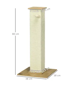 Poste Rascador para Gatos de 80 cm Árbol para Gatos con Poste de Sisal y Bola Colgante 38x38x80 cm Roble