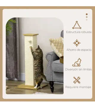 Poste Rascador para Gatos de 80 cm Árbol para Gatos con Poste de Sisal y Bola Colgante 38x38x80 cm Roble