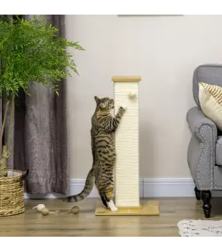 Poste Rascador para Gatos de 80 cm Árbol para Gatos con Poste de Sisal y Bola Colgante 38x38x80 cm Roble
