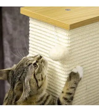 Poste Rascador para Gatos de 80 cm Árbol para Gatos con Poste de Sisal y Bola Colgante 38x38x80 cm Roble