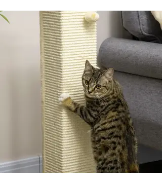 Poste Rascador para Gatos de 80 cm Árbol para Gatos con Poste de Sisal y Bola Colgante 38x38x80 cm Roble