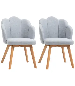Set de 2 Sillas de Comedor Tapizadas Lino Sintético Acolchadas Carga 120 kg 58x60x82 cm Gris