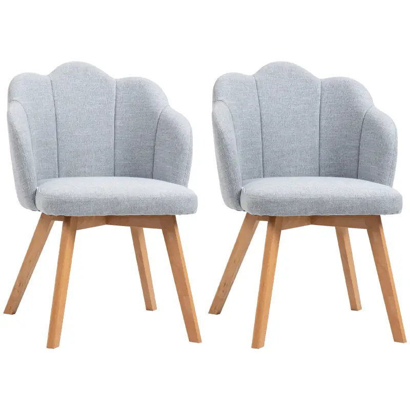 Set de 2 Sillas de Comedor Tapizadas Lino Sintético Acolchadas Carga 120 kg 58x60x82 cm Gris