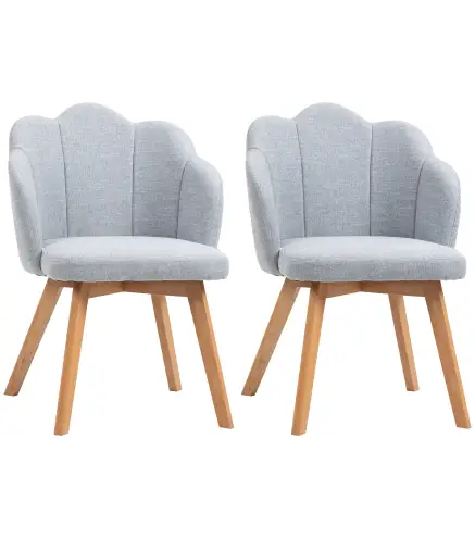 Set de 2 Sillas de Comedor Tapizadas Lino Sintético Acolchadas Carga 120 kg 58x60x82 cm Gris
