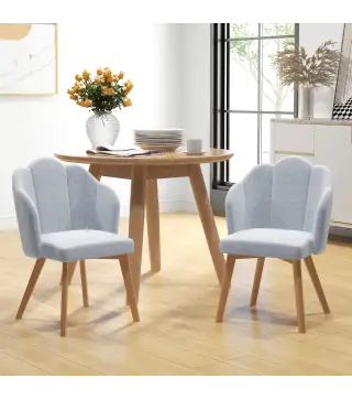 Set de 2 Sillas de Comedor Tapizadas Lino Sintético Acolchadas Carga 120 kg 58x60x82 cm Gris