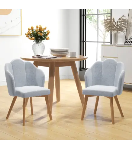 Set de 2 Sillas de Comedor Tapizadas Lino Sintético Acolchadas Carga 120 kg 58x60x82 cm Gris