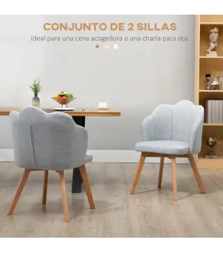 Set de 2 Sillas de Comedor Tapizadas Lino Sintético Acolchadas Carga 120 kg 58x60x82 cm Gris