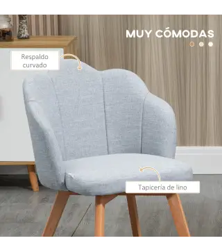 Set de 2 Sillas de Comedor Tapizadas Lino Sintético Acolchadas Carga 120 kg 58x60x82 cm Gris