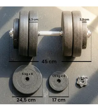 Juego de Mancuernas Ajustables con Barra de Conexión de Acero y Discos Desmontables 8x5 kg 4x1,5 kg Total 50 kg Negro