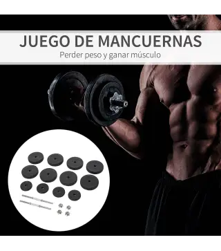 Juego de Mancuernas Ajustables con Barra de Conexión de Acero y Discos Desmontables 8x5 kg 4x1,5 kg Total 50 kg Negro
